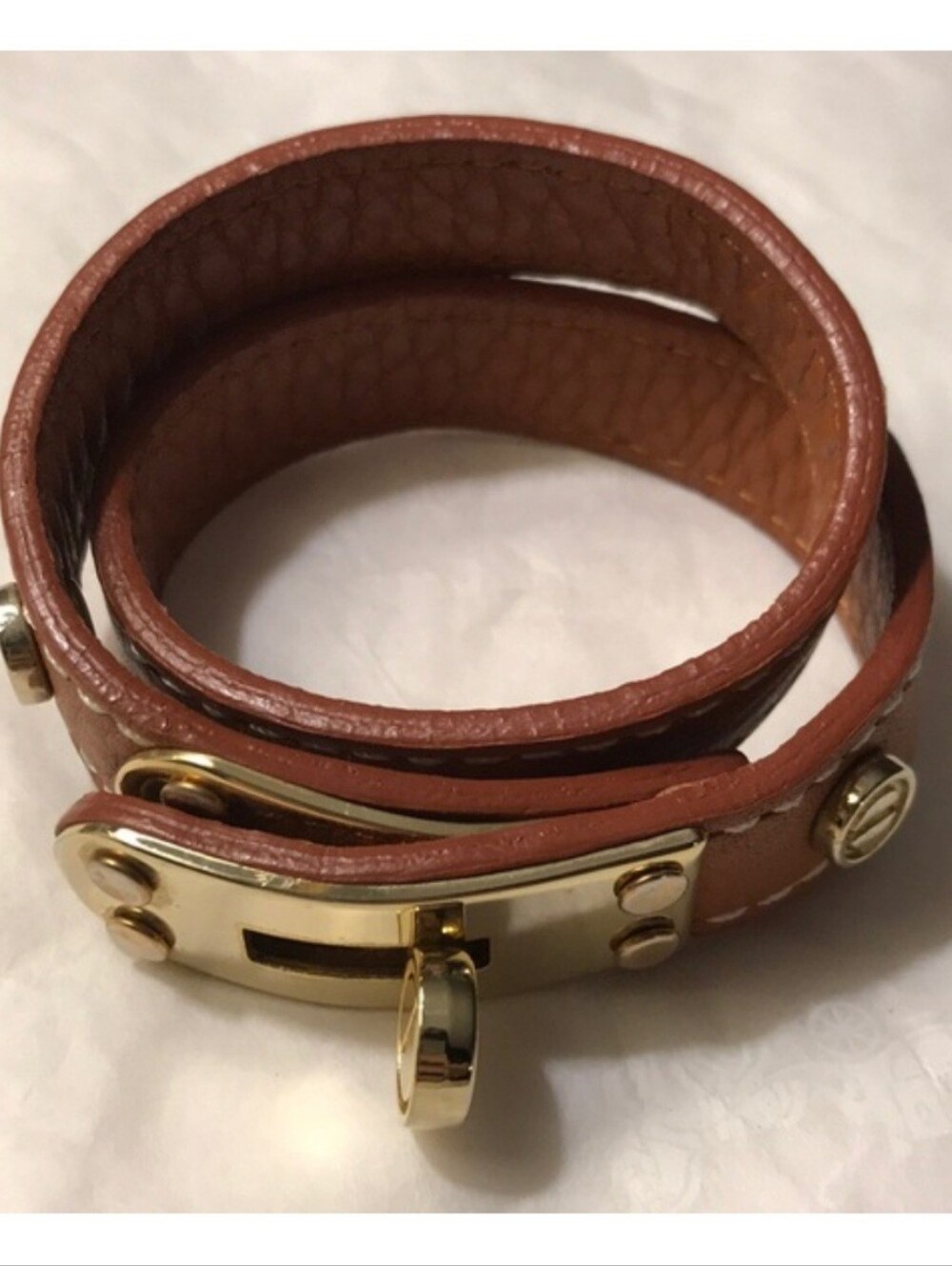 Ralph Lauren Tan Leather & Gold Grommet  Wrap Bracelet